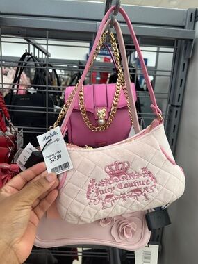 Juicy Couture Pink Quilted Mini Shoulder Bag with Embroidered Crest